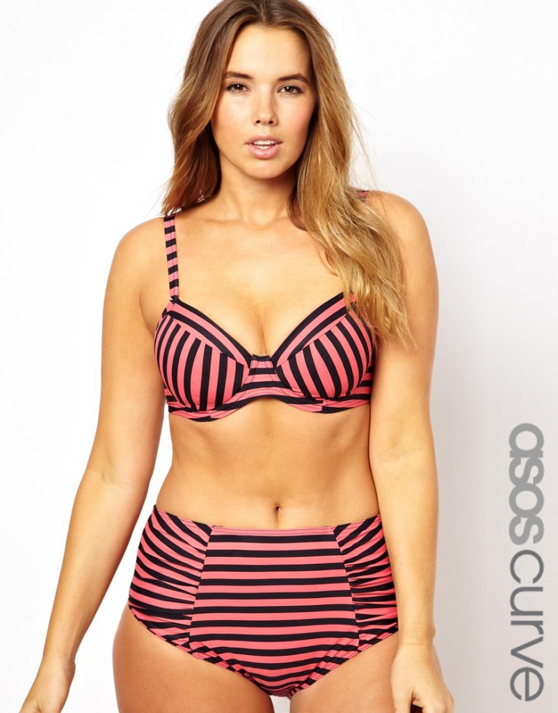 ASOS CURVE High Waisted Bikini With Stripes