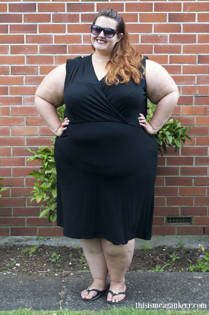 Meagan wears: ASOS Curve Wrap Dress Soft Cat Eye Sunnies c/- Max Havaianas Silver Fern Jandals Photo: Meagan Kerr