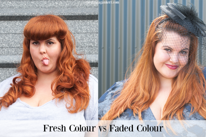 Freshly coloured copper hair vs faded copper hair