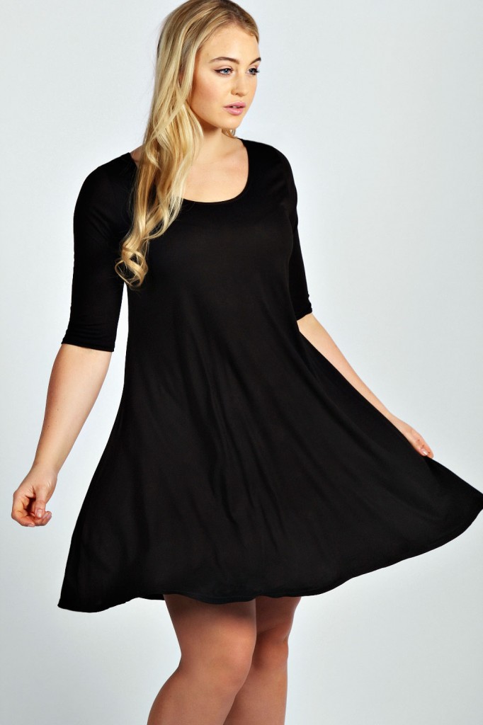 Boohoo Plus Cassie 3/4 Sleeve Swing Dress