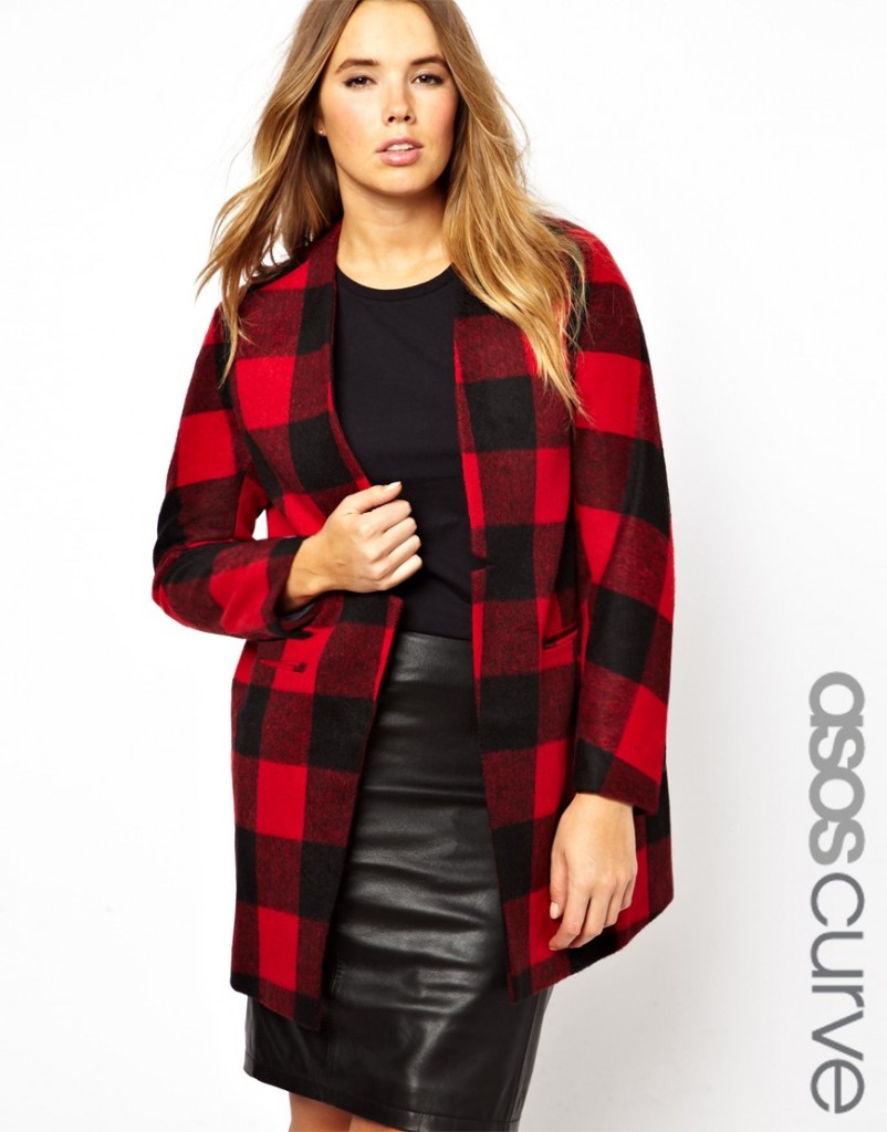 ASOS CURVE Longline Jacket In Tartan