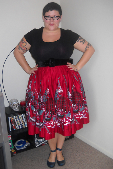 Cara Hill wears Pinup Girl Clothing Jenny Skirt