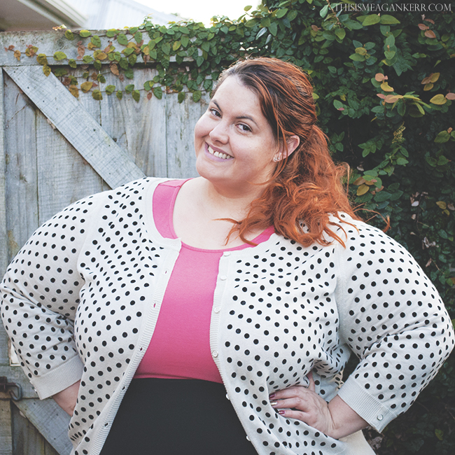 Aussie Curves Date Night plus size fashion kmart pink peplum top boohoo plus black skirt polka dot cardigan ezibuy fatshion