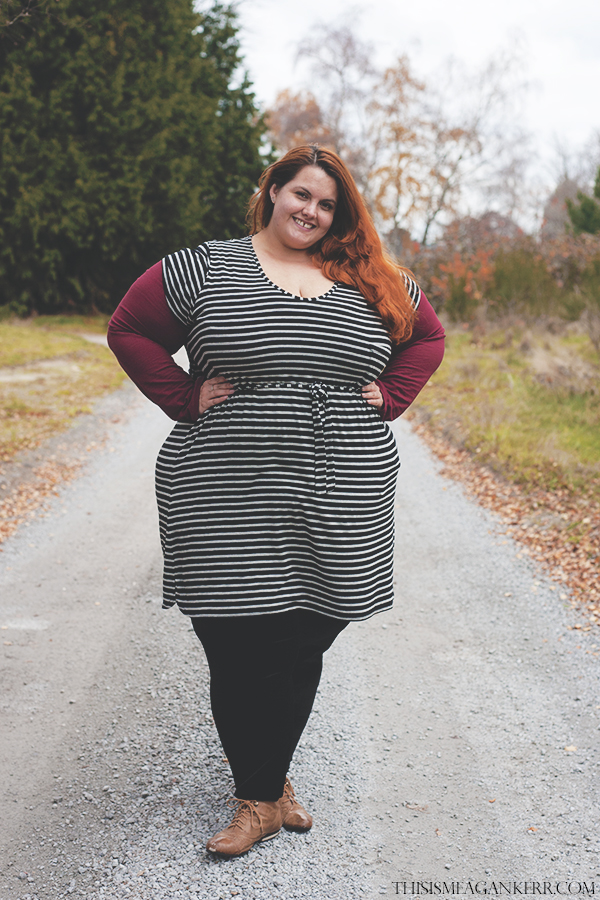 aussie curves nature autumn winter plus size fashion fatshion chubby cartwheels burgundy crop top black velvet leggings 17 sundays stripe dress this is meagan kerr