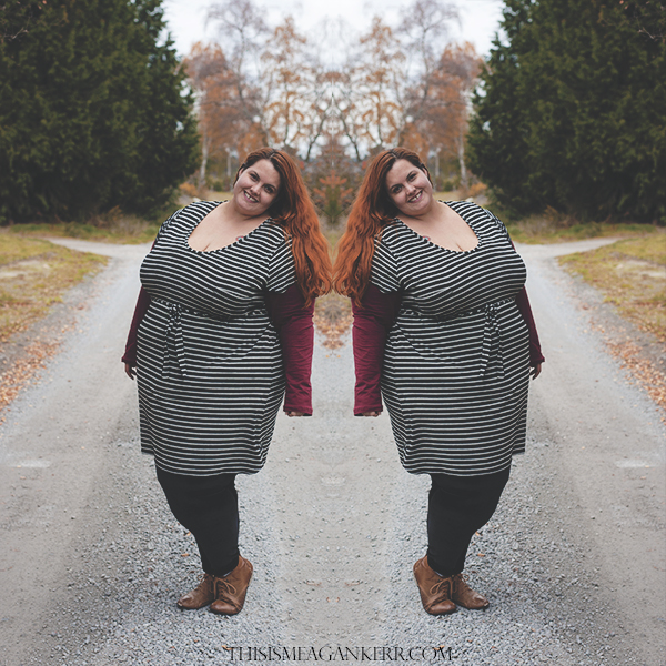 aussie curves nature autumn winter plus size fashion fatshion chubby cartwheels burgundy crop top black velvet leggings 17 sundays stripe dress this is meagan kerr