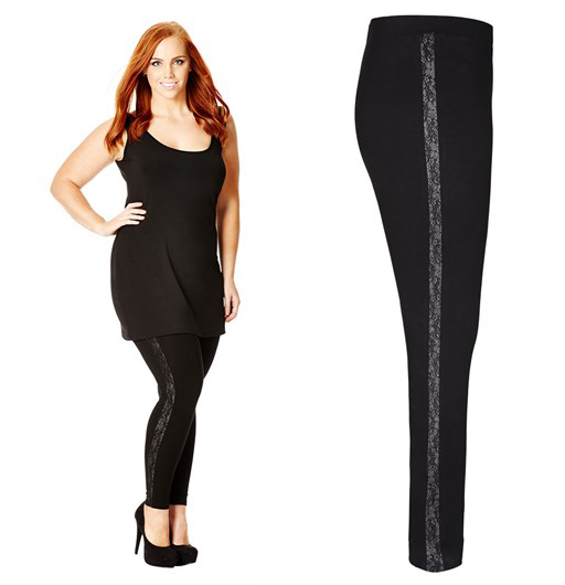 City Chic Metallic Lace Leggings plus size black