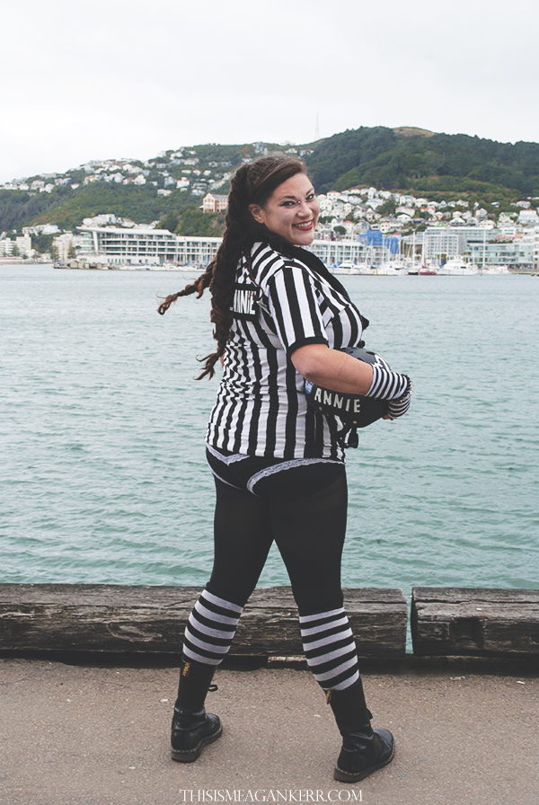 maya delacey derby girl referee uniform skater striped shirt monochrome black and white fat girls shouldn't wear stripes plus size fashion sportswear mental annie