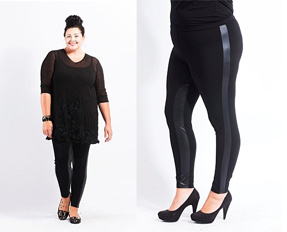 Lucabella PU panel plus size leggings black tights