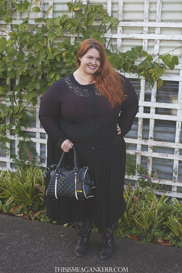 plus size fashion wiwt burgundy chubby cartwheels crop top black asos curve skater skirt gothic lace harlow bomber jacket donatellas stockings winter redhead girl fatshion new zealand