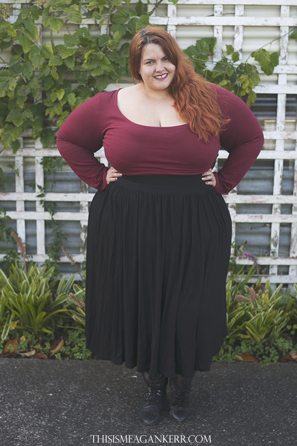 plus size fashion wiwt burgundy chubby cartwheels crop top black asos curve skater skirt gothic lace harlow bomber jacket donatellas stockings winter redhead girl fatshion new zealand