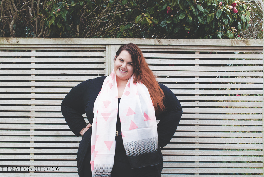 plus size fashion ezibuy scarf spring asos new look black cardigan sara jeggings denim coral garage brogues the warehouse meagan kerr