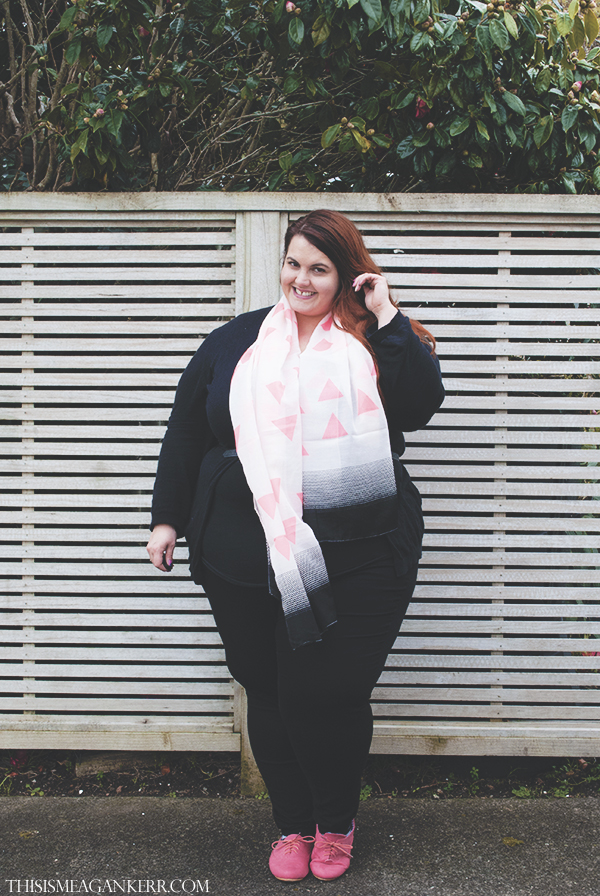 plus size fashion ezibuy scarf spring asos new look black cardigan sara jeggings denim coral garage brogues the warehouse meagan kerr