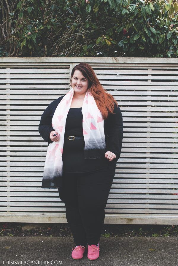 plus size fashion ezibuy scarf spring asos new look black cardigan sara jeggings denim coral garage brogues the warehouse meagan kerr