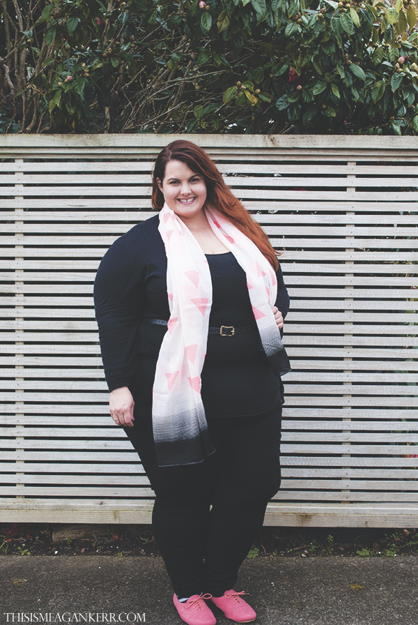 plus size fashion ezibuy scarf spring asos new look black cardigan sara jeggings denim coral garage brogues the warehouse meagan kerr