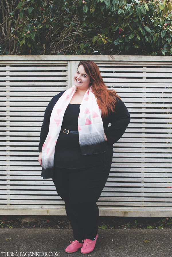 plus size fashion ezibuy scarf spring asos new look black cardigan sara jeggings denim coral garage brogues the warehouse meagan kerr