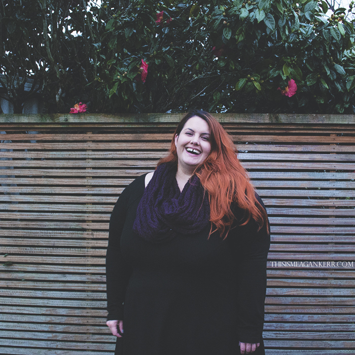 meagan kerr plus size fashion asos curve black dress chubby cartwheels velvet leggings fatshion