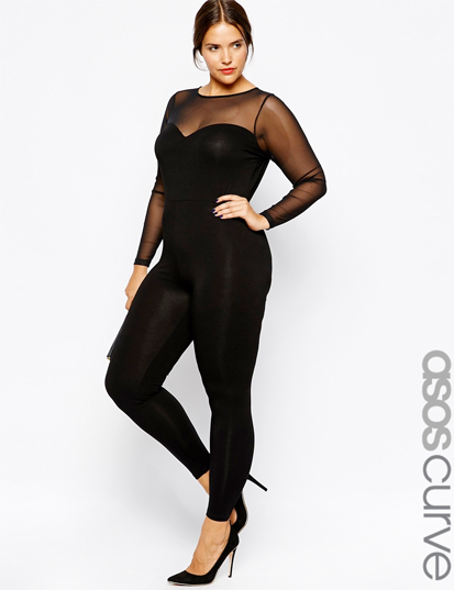 ASOS CURVE Exclusive Bodyfit Jumpsuit With Mesh Sweetheart black plus size fashion fatshion curvy style