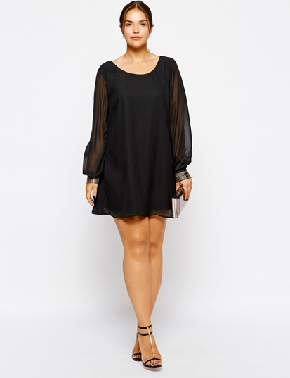 ASOS New Look Inspire Chiffon Tunic With Embellished Cuff black floaty dress plus size fashion fatshion curvy