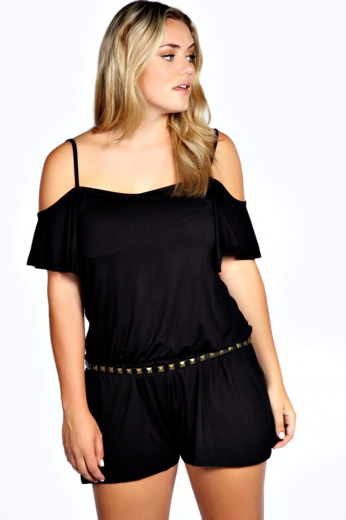 Boohoo Victoria Frill Sleeve Playsuit boohoo.com plus size fashion jumpsuit fatshion curvy