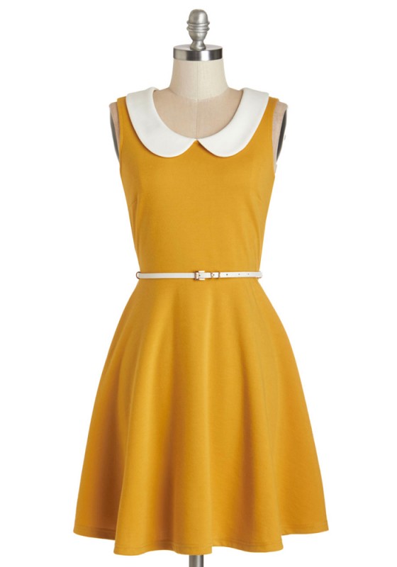 modcloth Work to Play Dress in Goldenrod 1960s fashion sixties style plus size fatshion vintage mad men christina hendricks joan holloway clothes peter pan collar