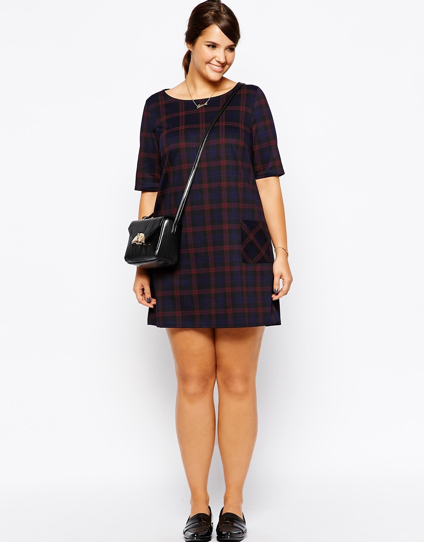 ASOS New Look Inspire Tartan Tunic Dress schoolgirl style plaid check blue red plus size fashion