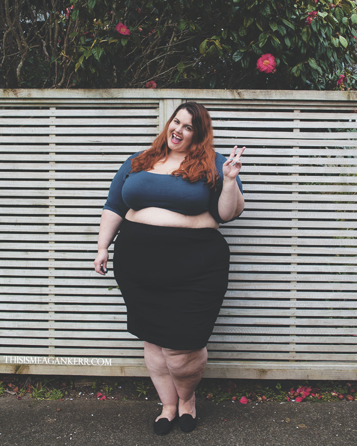 Aussie Curves Fears Exposed Plus Size Crop Top Chubby Cartwheels teal Lucabella pencil skirt fatshion style Meagan Kerr