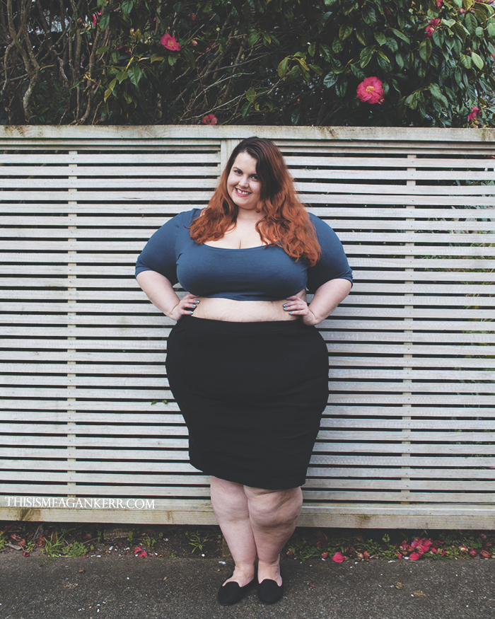 Aussie Curves Fears Exposed Plus Size Crop Top Chubby Cartwheels teal Lucabella pencil skirt fatshion style Meagan Kerr