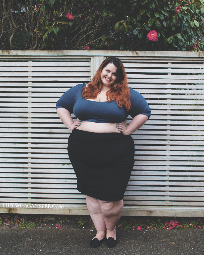 Aussie Curves Fears Exposed Plus Size Crop Top Chubby Cartwheels teal Lucabella pencil skirt fatshion style Meagan Kerr