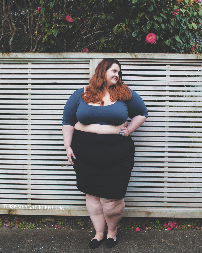Aussie Curves Fears Exposed Plus Size Crop Top Chubby Cartwheels teal Lucabella pencil skirt fatshion style Meagan Kerr