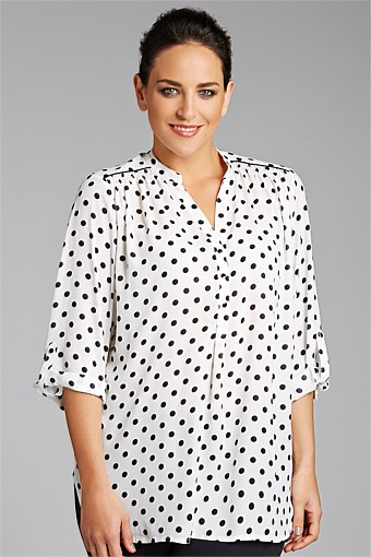 EziBuy Sara Soft Print Shirt polka dot top plus size office attire officewear workwear smart fashion work