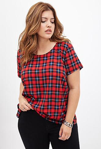 Forever 21 Plus Tartan Plaid Woven Tee check red plus size fashion