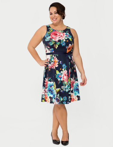 Samya Floral Print Dress sleeveless spring frock dark navy bright flowers plus size fashion farmers fatshion curvy clothing