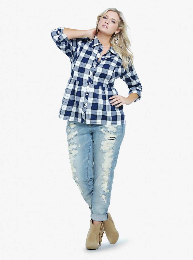 Torrid Plaid Peplum Shirt top blue check tartan plus size fashion