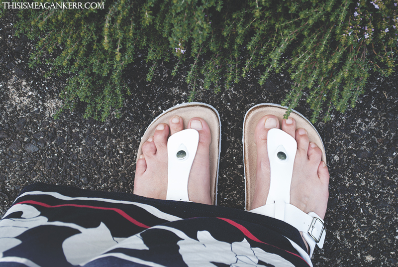 WIWT Maxi Dress Yours Clothing navy white red floral stripes black knitted shrug cork sandals spring summer style plus size fashion Meagan Kerr white toe post cork sandals wide fit