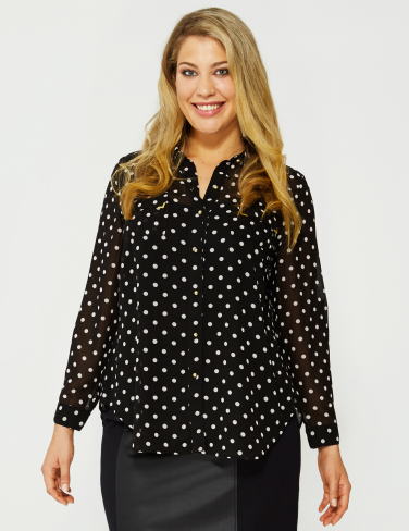 Wild Child City Gold Tip Spot Shirt button down top sheer farmers plus size fashion curvy clothing fatshion