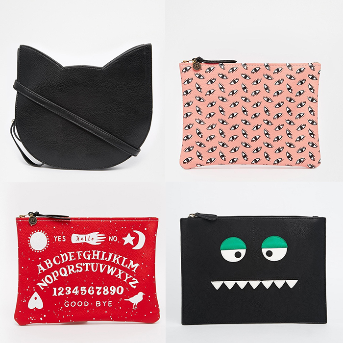 ASOS clutch bag purse halloween cat ouija board eyes monster face