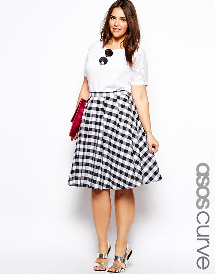 Plus size fashion - ASOS CURVE Exclusive Midi Skirt In Gingham Check