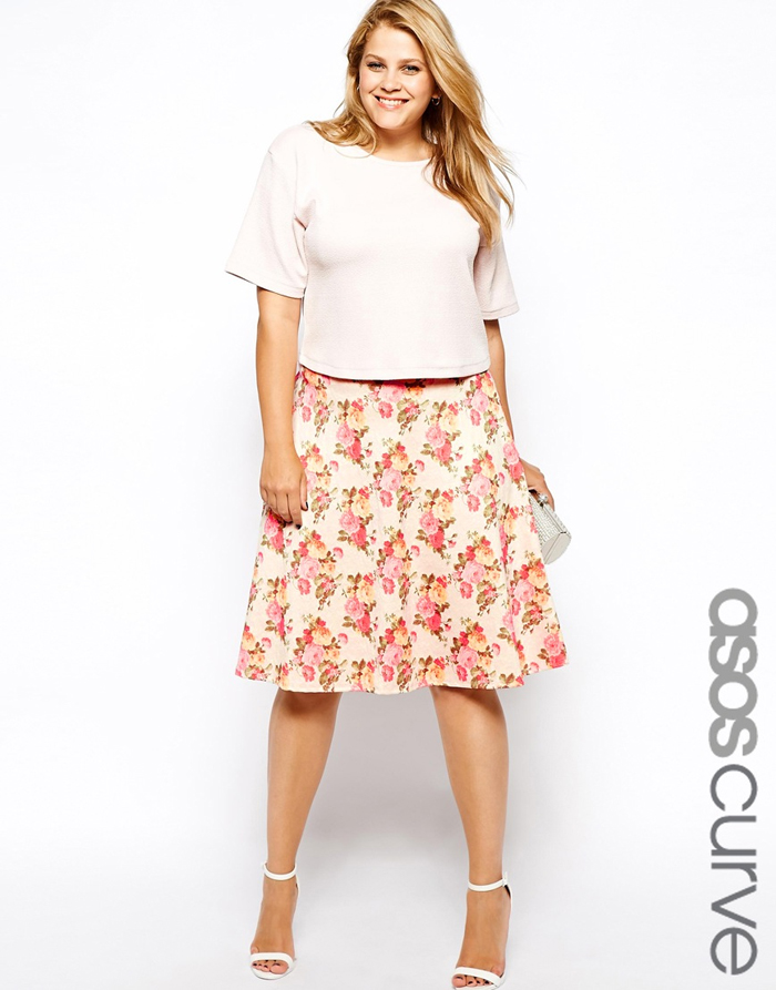 Plus Size Fashion ASOS CURVE Exclusive Midi Skirt In Textured Floral