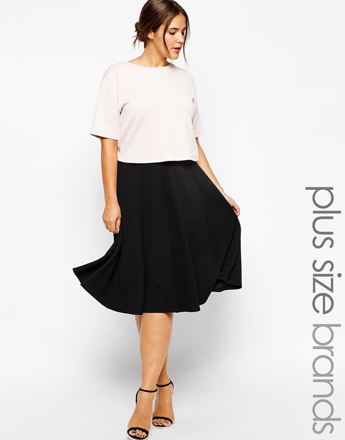 Plus Size Fashion - Pink Clove Skater Midi Skirt