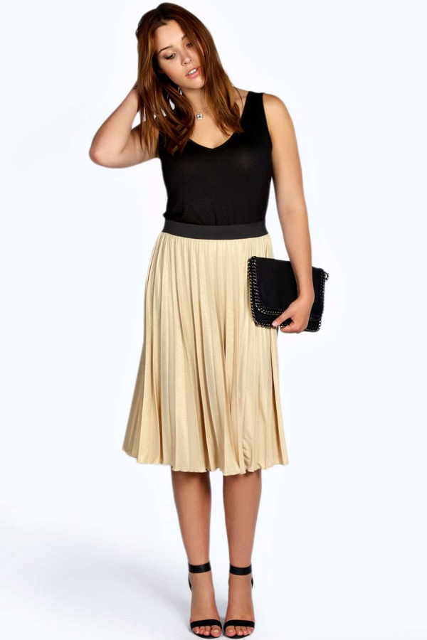 Plus Size Fashion - Boohoo Plus Lisa Metallic Crinkle Midi Skirt