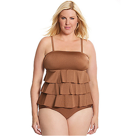 Plus Size Swimwear Lane Bryant Cacique Tiered ruffle swim tank with built-in no wire bra