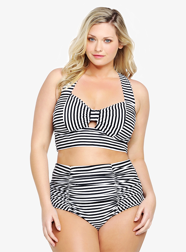 Torrid Peekaboo Striped Swim Top and High Waisted Swim Briefs