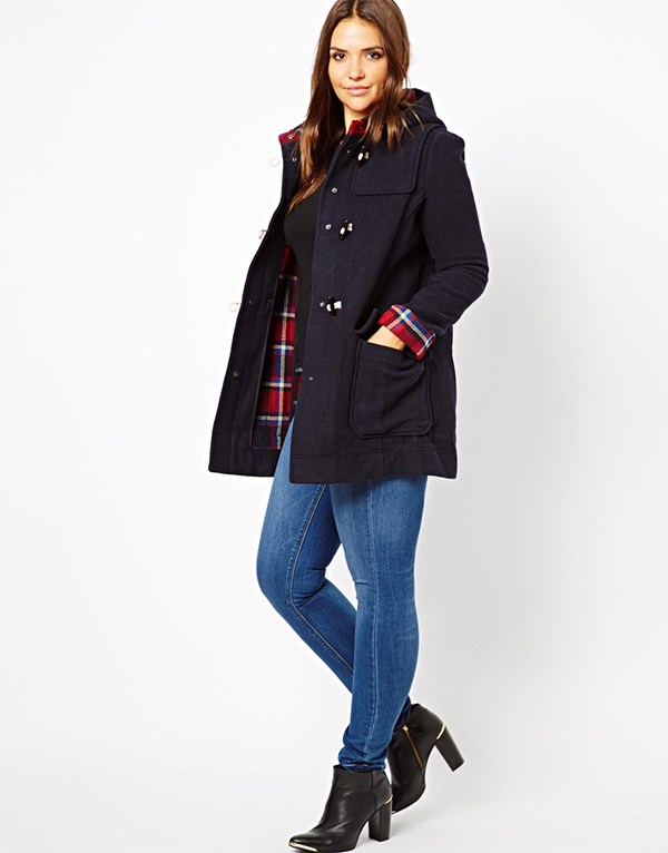ASOS CURVE Duffle Coat With Check Lining