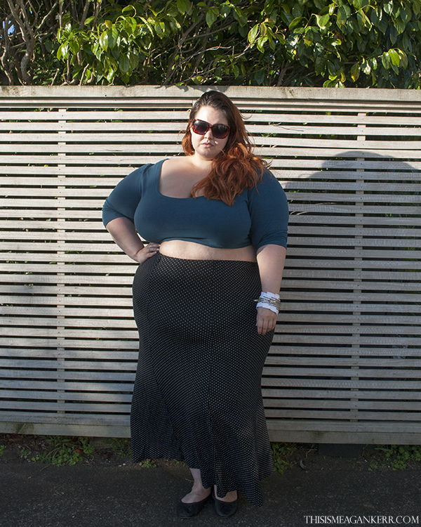 Plus size fashion Aussie Curves Meagan Kerr Evans Maxi Skirt and Chubby Cartwheels Crop Top