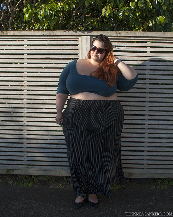 Plus size fashion Aussie Curves Meagan Kerr Evans Maxi Skirt and Chubby Cartwheels Crop Top