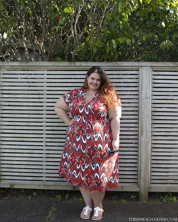 Plus size fashion for summer - Meagan Kerr wears Sara Crossover Sun Dress from EziBuy