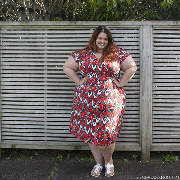 Plus size fashion for summer - Meagan Kerr wears Sara Crossover Sun Dress from EziBuy