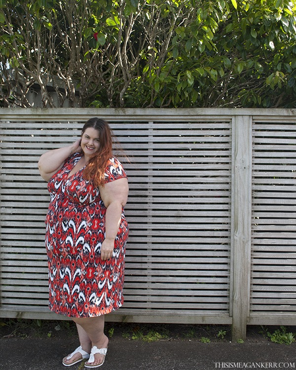 Plus size fashion for summer - Meagan Kerr wears Sara Crossover Sun Dress from EziBuy