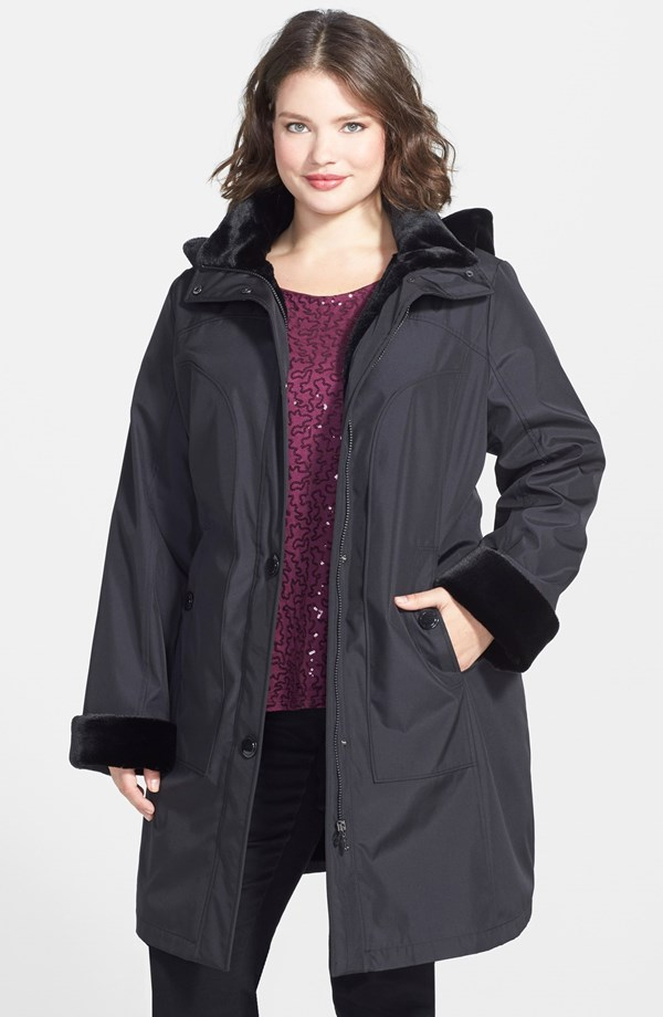 Nordstrom Long Hooded Storm Coat with Faux Fur Lining and Trim