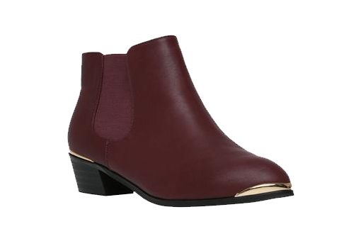 Yours Clothing Oxblood Red Pointed Ankle Boots With Gold Trim
